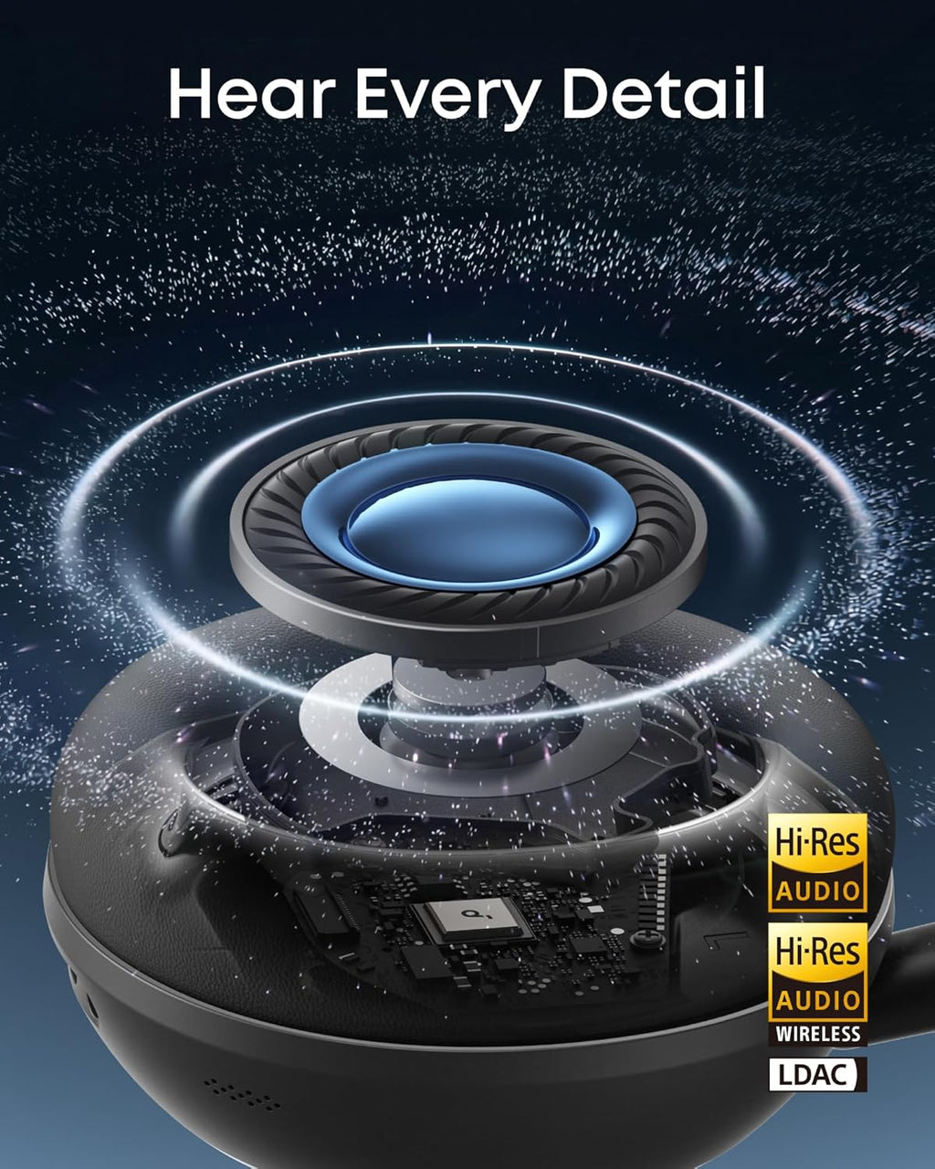 B0GR4GR5QH | soundcore by Anker Space 2 ANC Headphones, 50H, LDAC | Jet Black | Image 3
