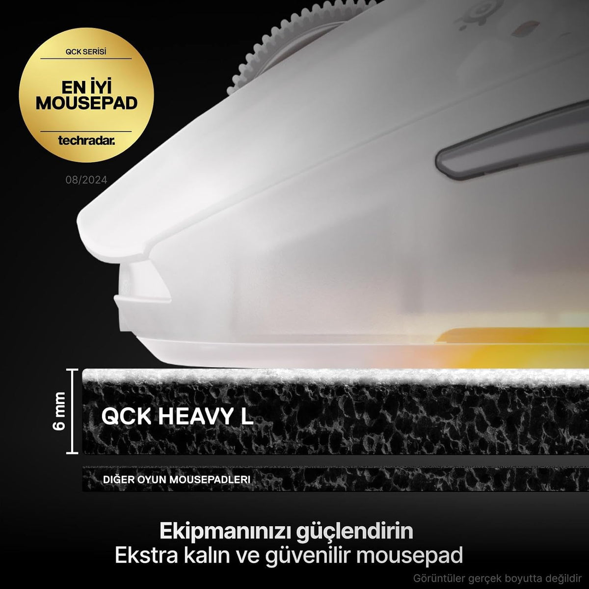 SteelSeries QcK Heavy Gaming Mousepad - Thicker, Non-Slip Silicone Rubber Base, Peak Tracking, Optimized for Gaming FPS, MOBAs, RTS, MMO - Large Size 450 mm x 400 mm x 6 mm - White — product image 2