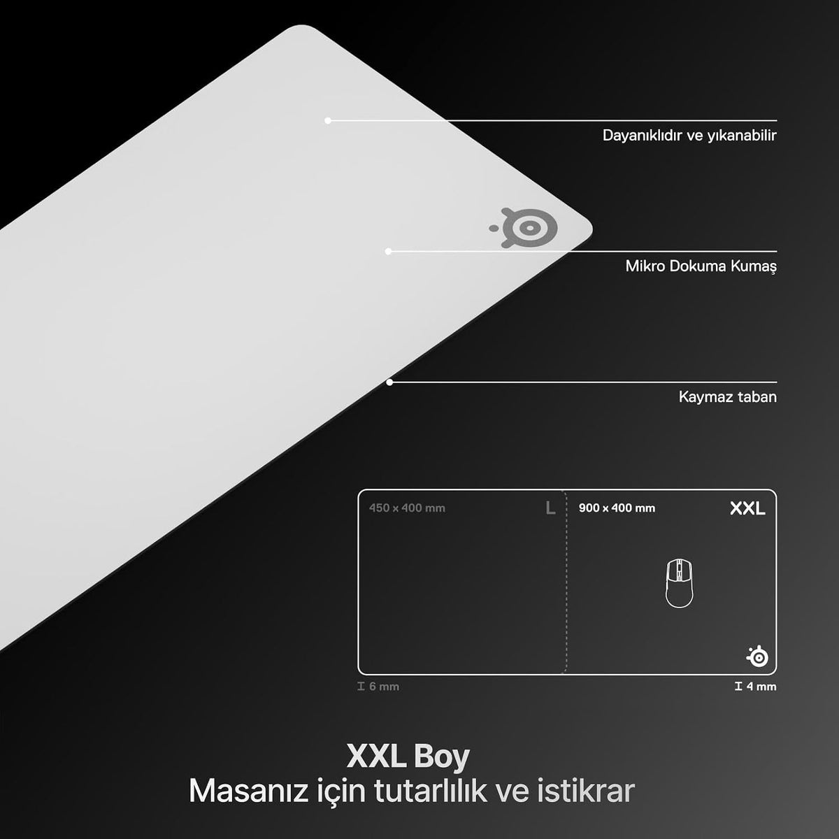 SteelSeries QcK Heavy Gaming Mousepad - Thicker, Non-Slip Silicone Rubber Base, Peak Tracking, Optimized for Gaming FPS, MOBAs, RTS, MMO - XXL Size 900 mm x 400 mm x 6 mm - White — product image 5
