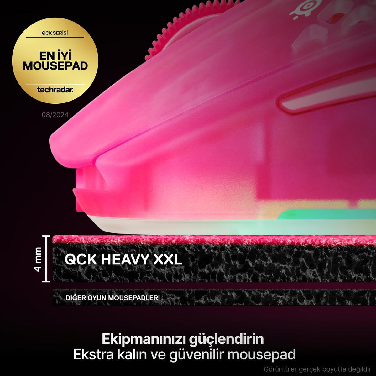 SteelSeries QcK Heavy Gaming Mousepad - Thicker, Non-Slip Silicone Rubber Base, Peak Tracking, Optimized for Gaming FPS, MOBAs, RTS, MMO - XXL Size 900 mm x 400 mm x 6 mm - Magenta — product image 2