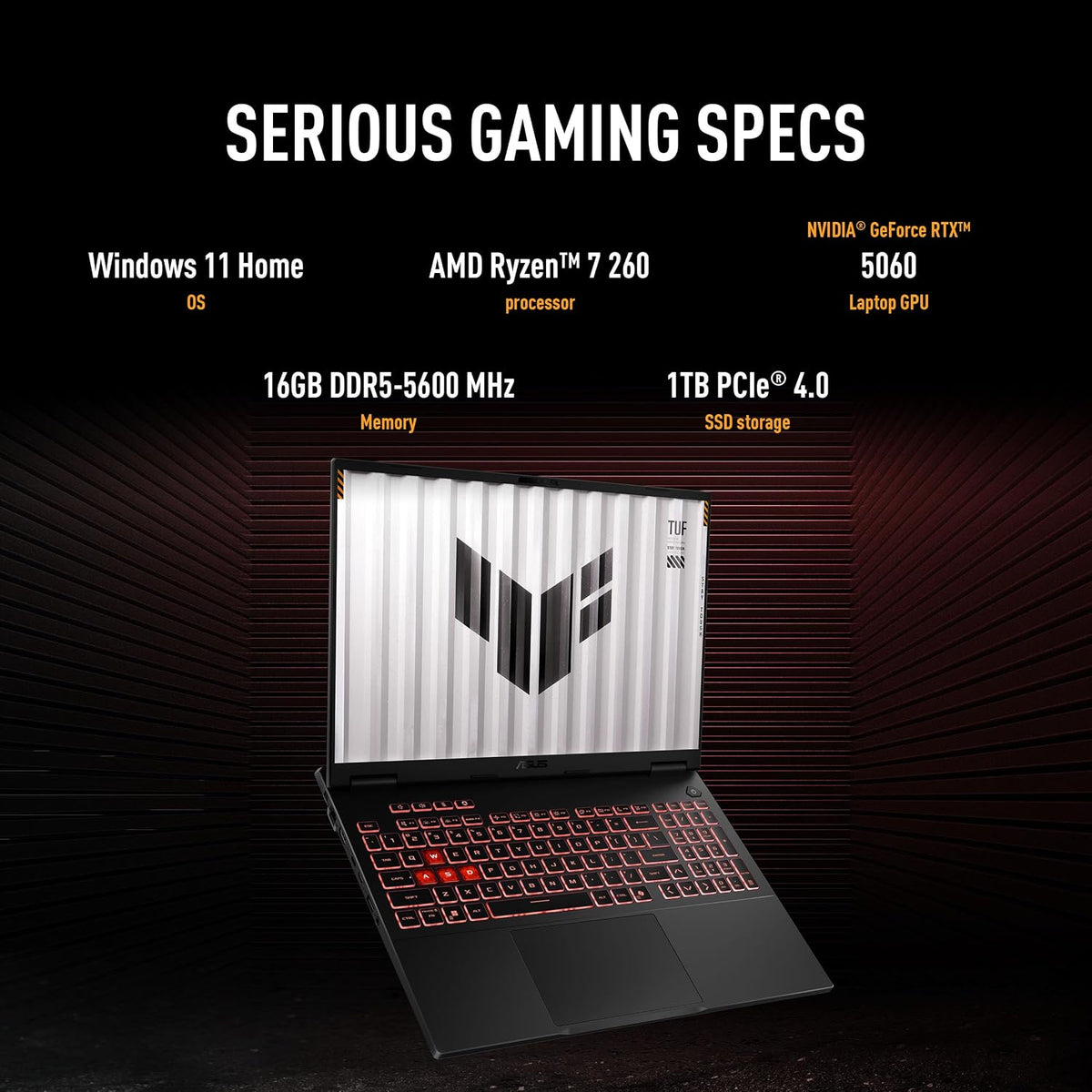 ASUS TUF Gaming A16 Gaming Laptop (UAE Version) | 16"FHD+ 144Hz Display, AMD Ryzen 7 260, NVIDIA RTX5060 8GB GDDR7, 16GB RAM, 1TB SSD, Win11 - Jaeger Gray [FA608UMI-TU190W] — product image 4