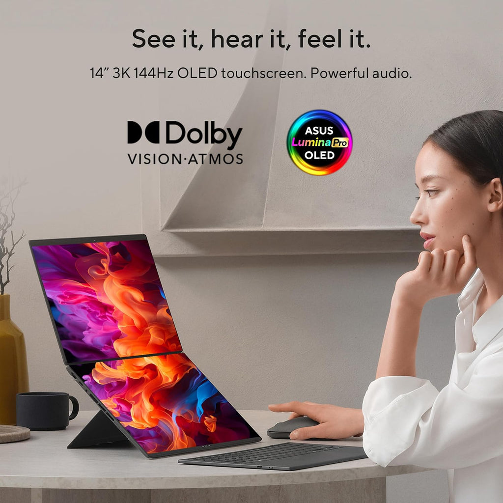 ASUS Zenbook DUO UX8407AA-SN511W Laptop | Intel Core Ultra X9 378H Processor | 32GB RAM | 1TB SSD | Dual 14" 3K OLED Touchscreen 144Hz | WIN11 Home | ENG/AR Keyboard | Moher Gray — product image 6