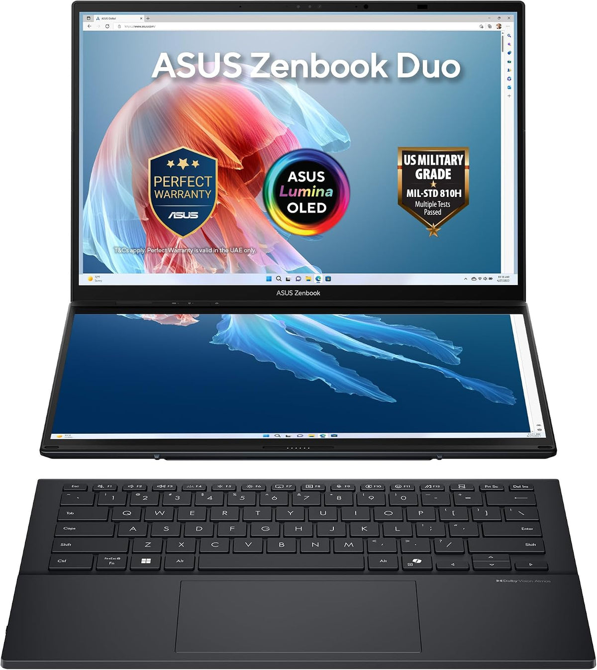ASUS Zenbook DUO UX8406CA-QL041W Laptop | Intel Core Ultra 9 285H | 32GB RAM | 1TB SSD | Dual 14" OLED Touchscreen WUXGA Display | Intel Arc Graphics | Win11 Home | Detachable Keyboard | Black — product image 1