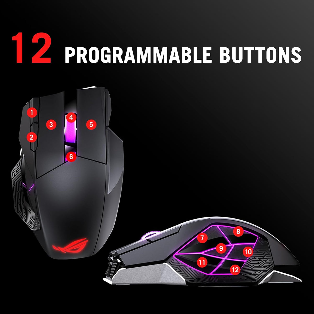 ASUS ROG Spatha X 65K Wireless MMO Gaming Mouse, Customizable weight, Charging Dock, 2.4GHz RF, Bluetooth, Wired, 65K DPI, 12 Programmable Buttons, Swappable Switches — product image 2