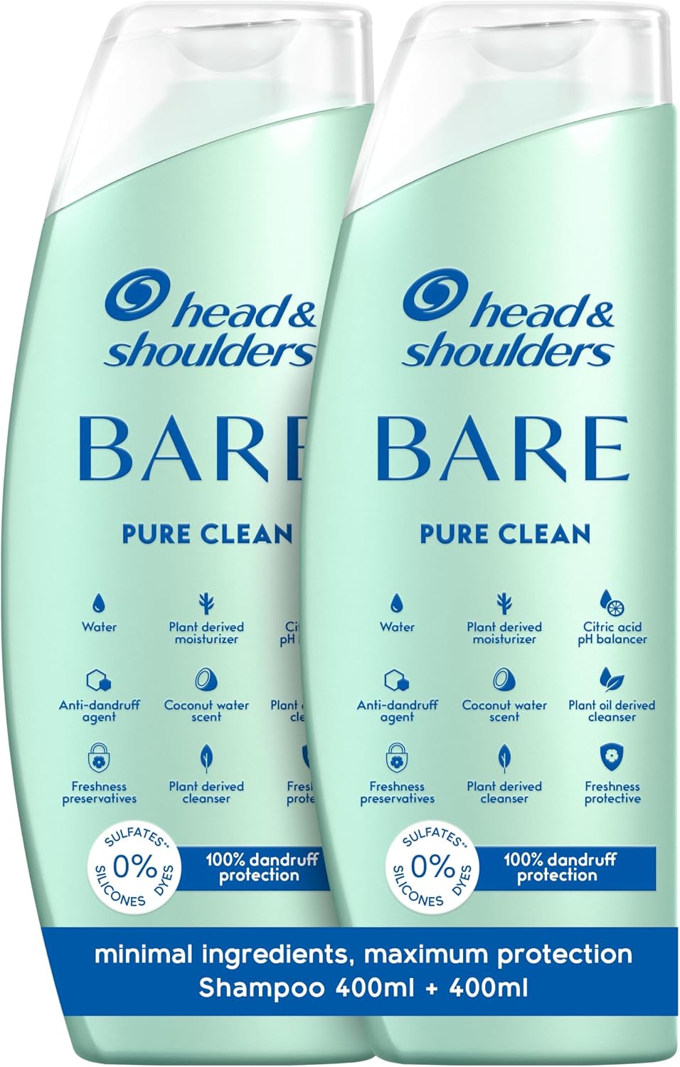 Head & Shoulders Bare Pure Clean Anti-Dandruff Shampoo — 400ml — Dual Pack