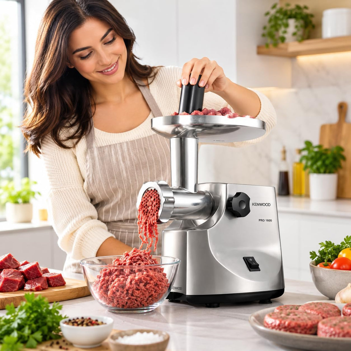 KENWOOD Meat Grinder 1600W Powerful Metal Body Meat Mincer with Kibbeh Maker, Sausage Maker, Feed Tube Pusher, 3 Stainless Steel Screens for — detail image 3