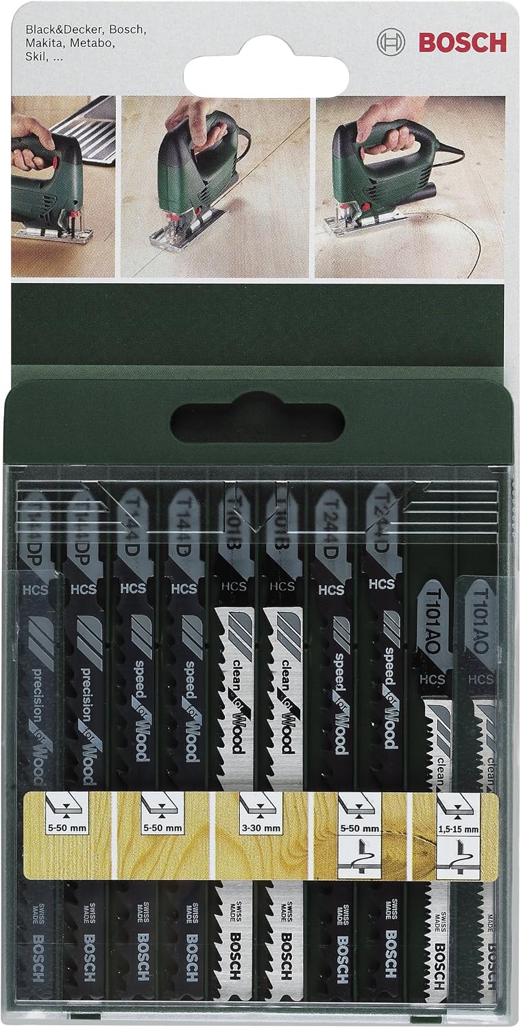 Bosch T-Shank Jigsaw Blade Set for Wood, 10 Pieces, 2609256744 — product view