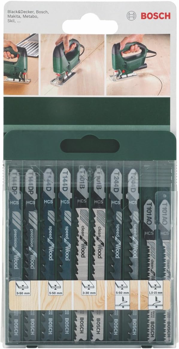 Bosch T-Shank Jigsaw Blade Set for Wood, 10 Pieces, 2609256744 — detail image 2