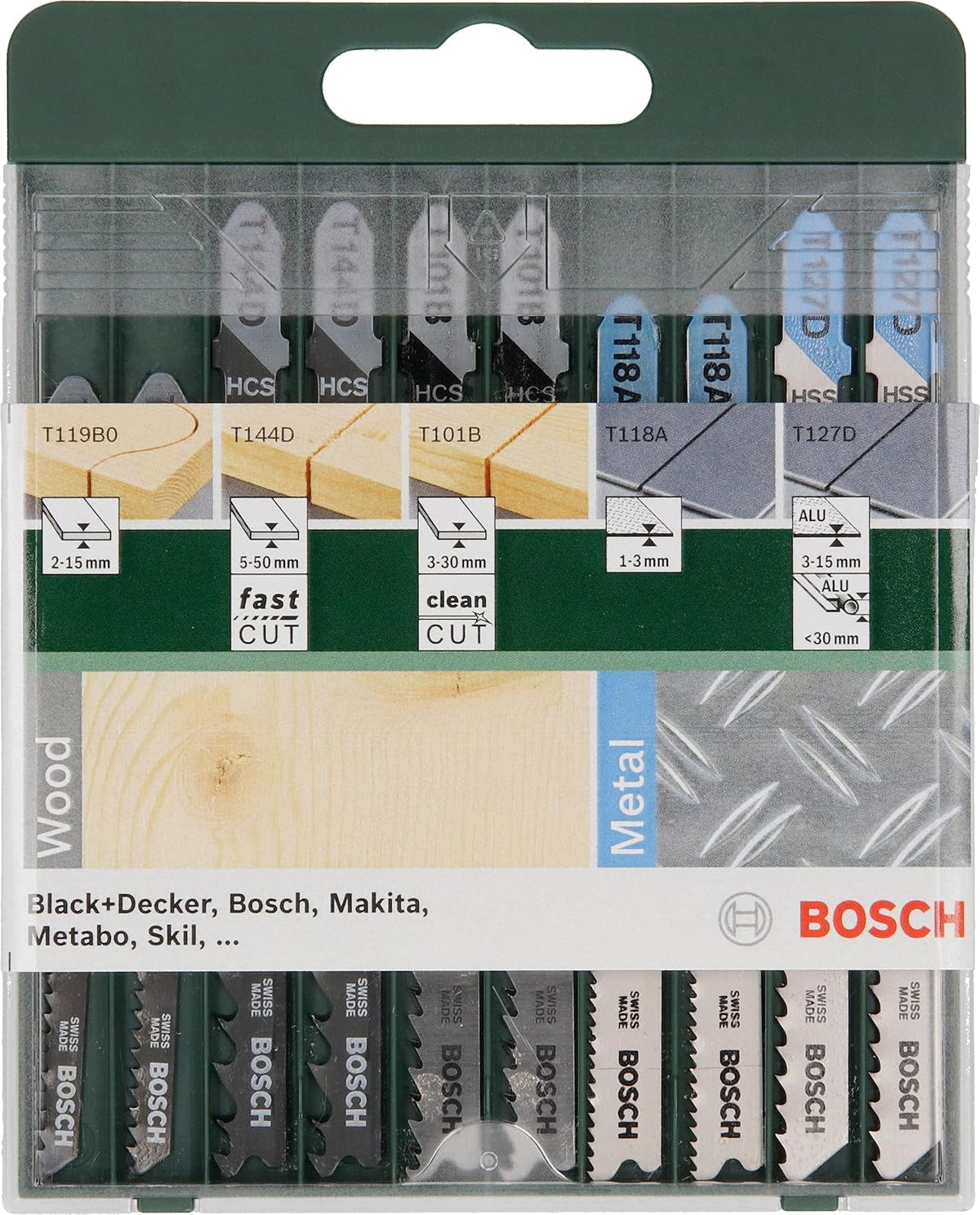 Bosch T-Shank Jigsaw Blade Set for Wood and Metal, 10 Pieces, 2609256746 — product view