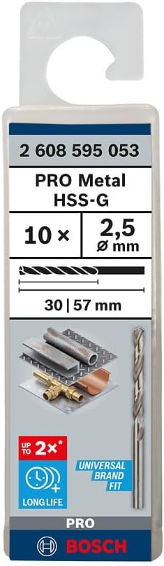 Bosch Pack Of 10 Metal Drill Bit - 2608595053, 2.5 X 30 X 57 Mm Silver — detail image 2