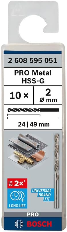 Bosch Pack Of 10 Metal Drill Bit - 2608595051, 2.0 x 24 49 mm Silver — detail image 2