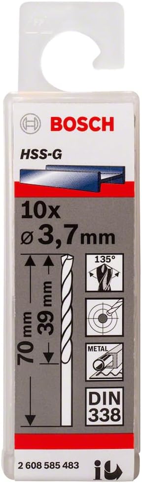 Bosch HSS-G Metal Drill Bits, 3.7 x 39 x 70mm, Pack of 10, 2608585483 — product view
