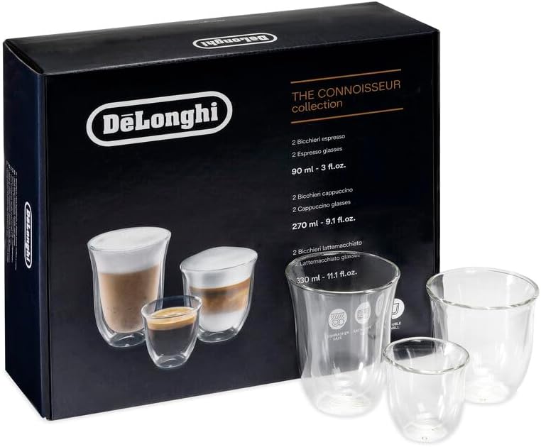 De'Longhi America 551329971 Fancy Collection double Walled Thermo Espresso, Cappuccino & Latte Macchiato Glasses (Set of 6), Clear — product view