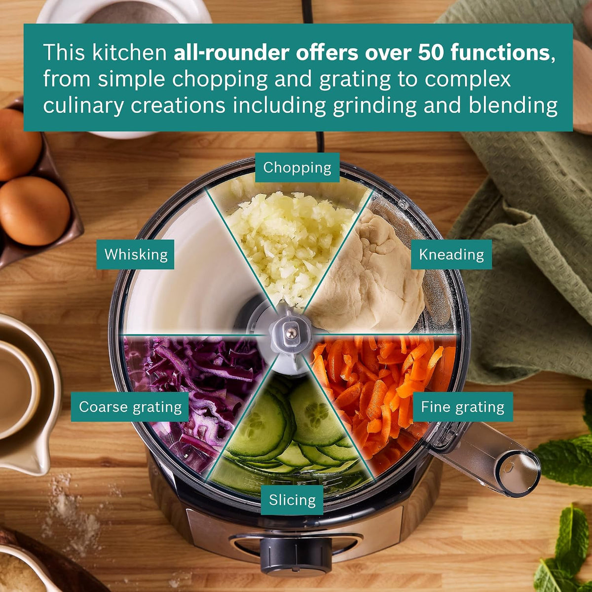 Bosch Food Processor 800 W with Mixer Grinder, Vegetable Chopper, Blender and More, Made in Europe MCM3501MGB — detail image 2