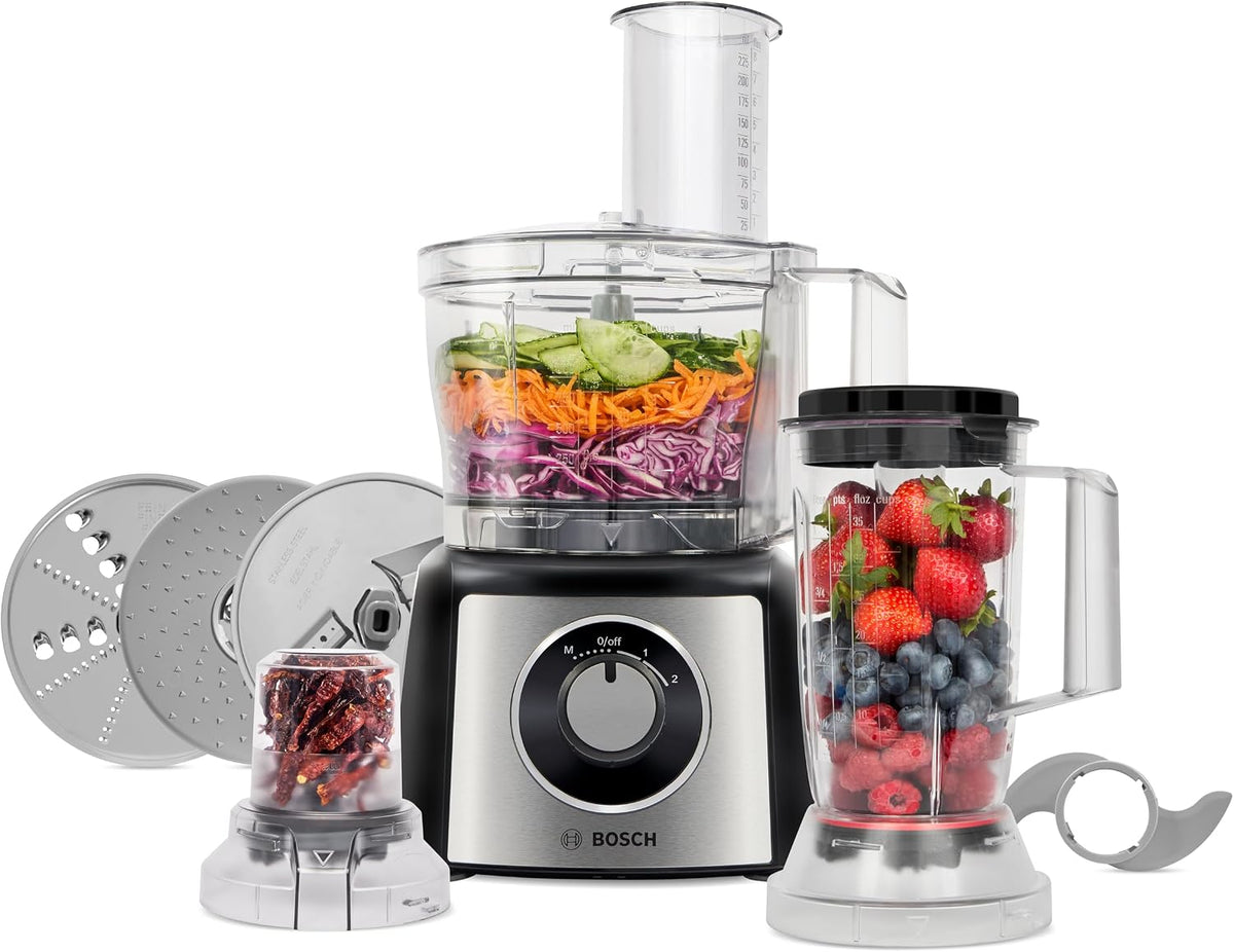 Bosch Food Processor 800 W with Mixer Grinder, Vegetable Chopper, Blender and More, Made in Europe MCM3501MGB — product view