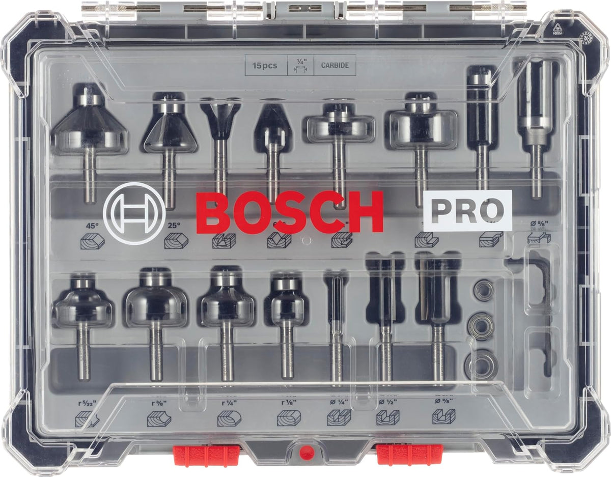 Bosch Professional 2607017473 15-Piece Milling Cutter Set for Wood for Router with 1/4 Inch Shank, Colour, 1/4 Zoll — detail image 2