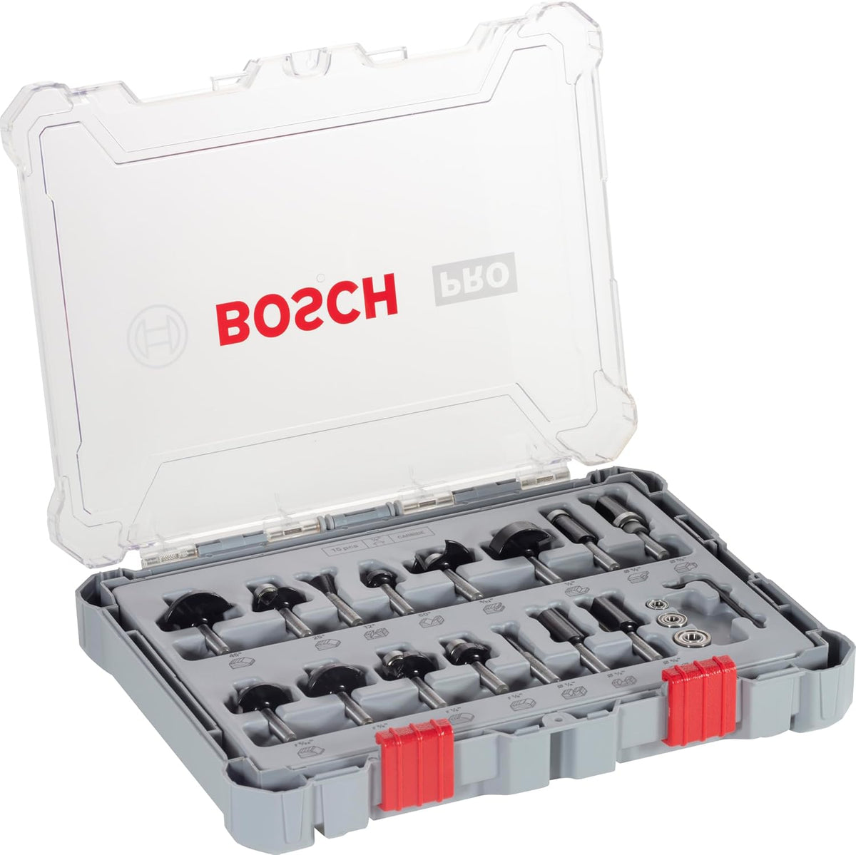 Bosch Professional 2607017473 15-Piece Milling Cutter Set for Wood for Router with 1/4 Inch Shank, Colour, 1/4 Zoll — product view