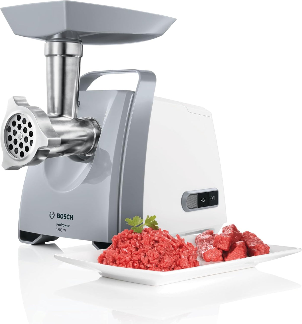 Bosch ProPower Meat Mincer, MFW66020GB, 1800W, White, German Engineering — product view