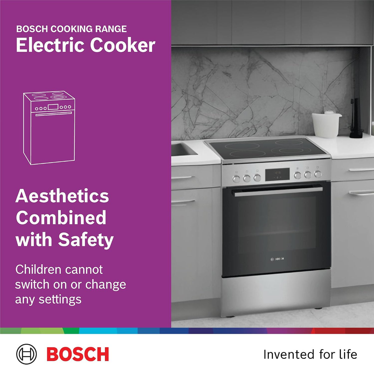 Bosch Freestanding Electric Cooker, HKQ38A150M, 60cm, Glass Ceramic Hob, German Engineering — detail image 4