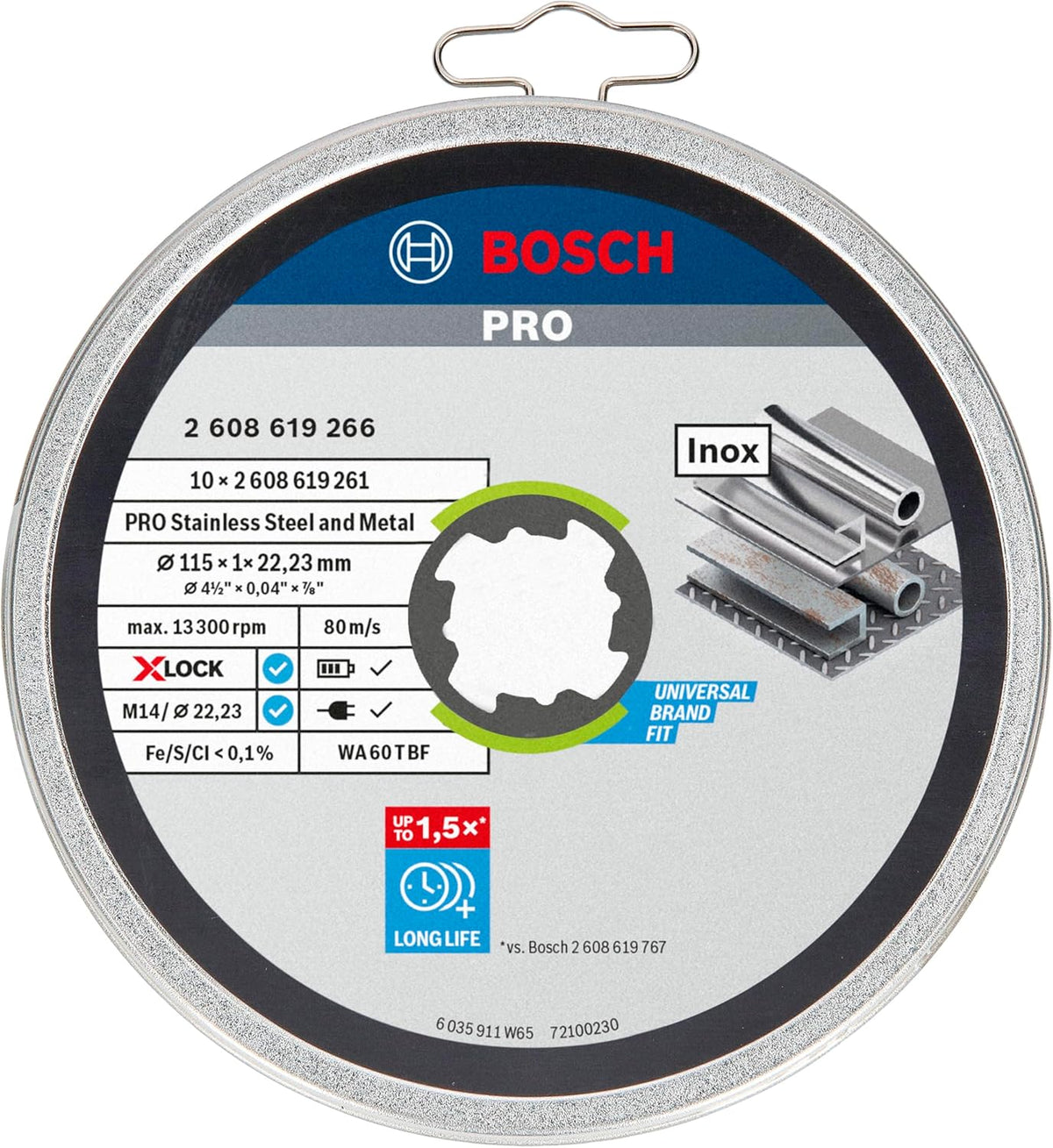 Bosch Professional 2608619266 Pack of 10 Straight Cutting Disc Standard (for INOX, X-Lock, Diameter 115 mm, Bore Diameter 22.23 mm, Thicknes — detail image 2