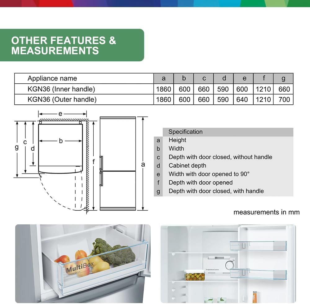 Bosch Free Standing, Top Fridge Bottom Freezer, 329 Liters, Silver Finish, KGN36NL30M — detail image 6