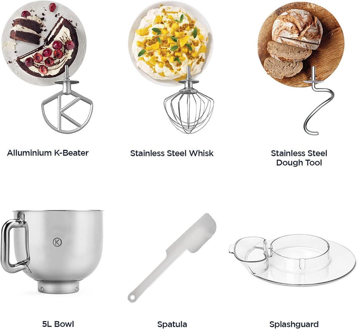 KENWOOD Stand Mixer PREMIUM Kitchen Machine kMix 1000W with 5L Stainless Steel Bowl, K-Beater, Whisk, Dough Hook, Splashguard, Spatula, Uniq — detail image 3