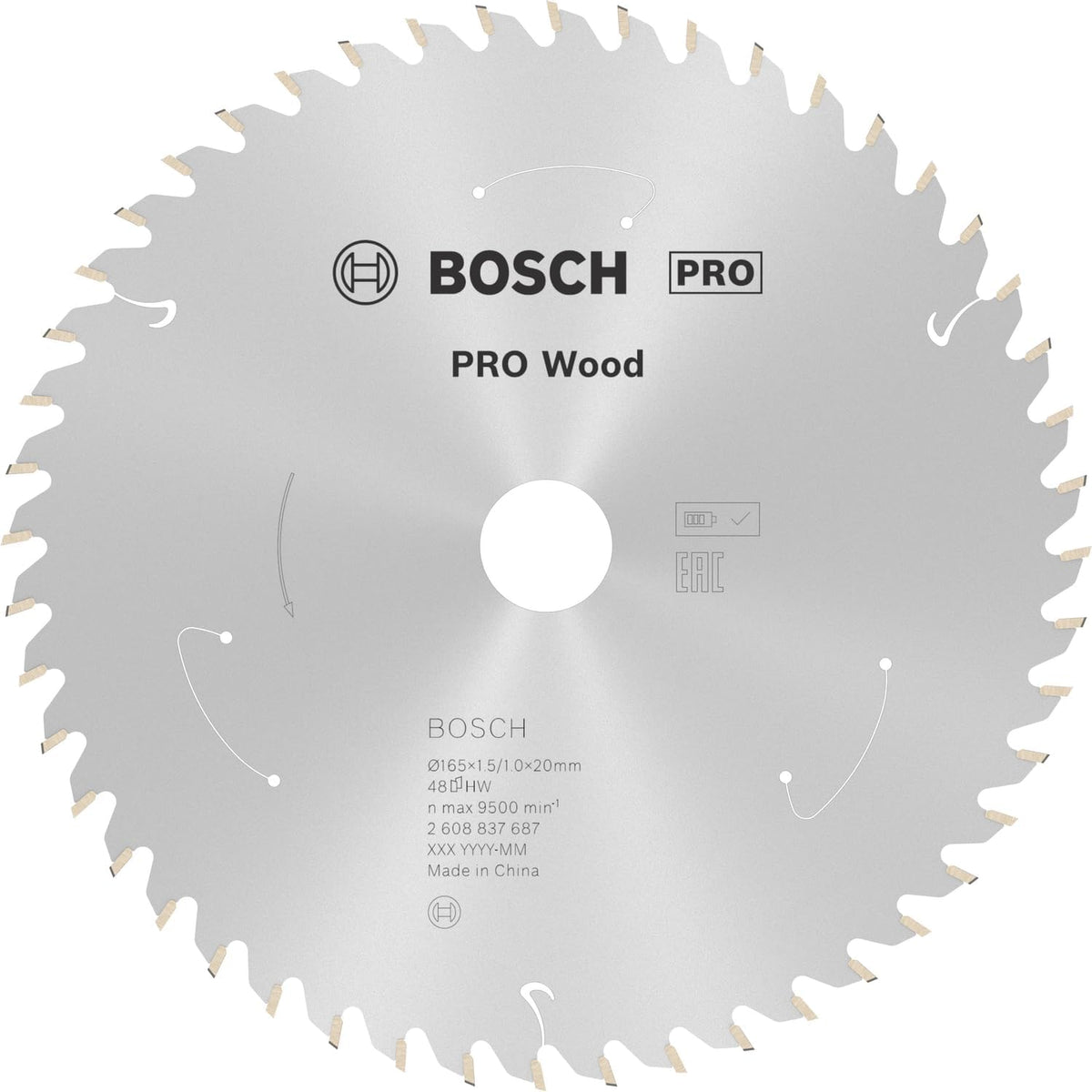Bosch Standard for Wood Circular Saw Blade, 165 x 20 x 1.5mm, 48 Teeth, 2608837687 — product view