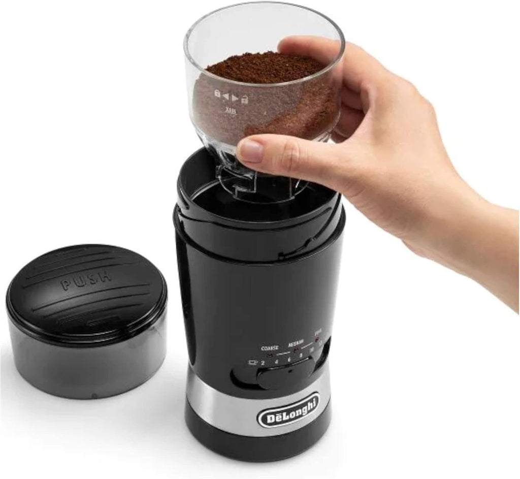 De'Longhi Electric Coffee & Spices Grinder Mill With Stainless Steel Blade , & 3 Grinding Level Settings , 12 Cups Capacity , KG210 , Black — detail image 2