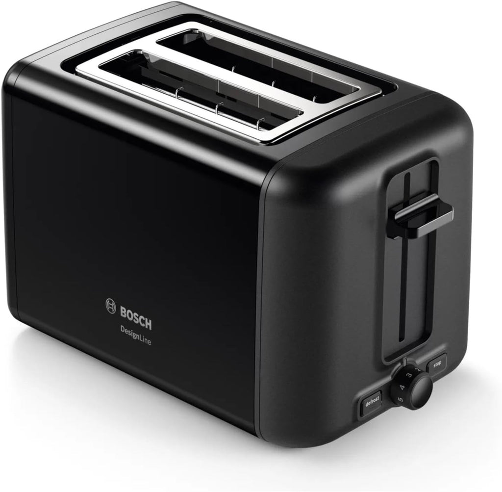 Bosch Compact Toaster, TAT3P423GB, Two Slice, Stainless Steel Black, German Engineering — product view