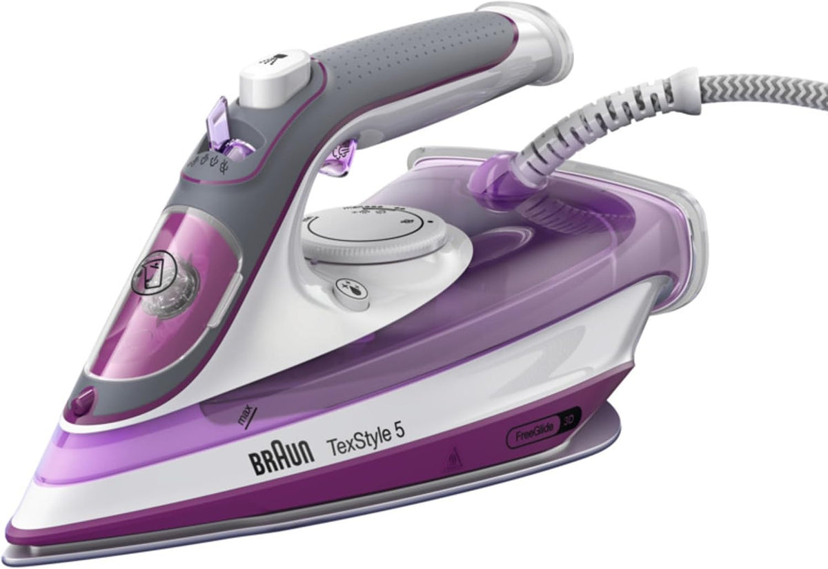 Braun Household TexStyle 5 Pro Steam Iron SI5037VI - Iron with Freeglide 3D Ironing Sole, Vertical Steam, 2700 Watt, Violet — product view