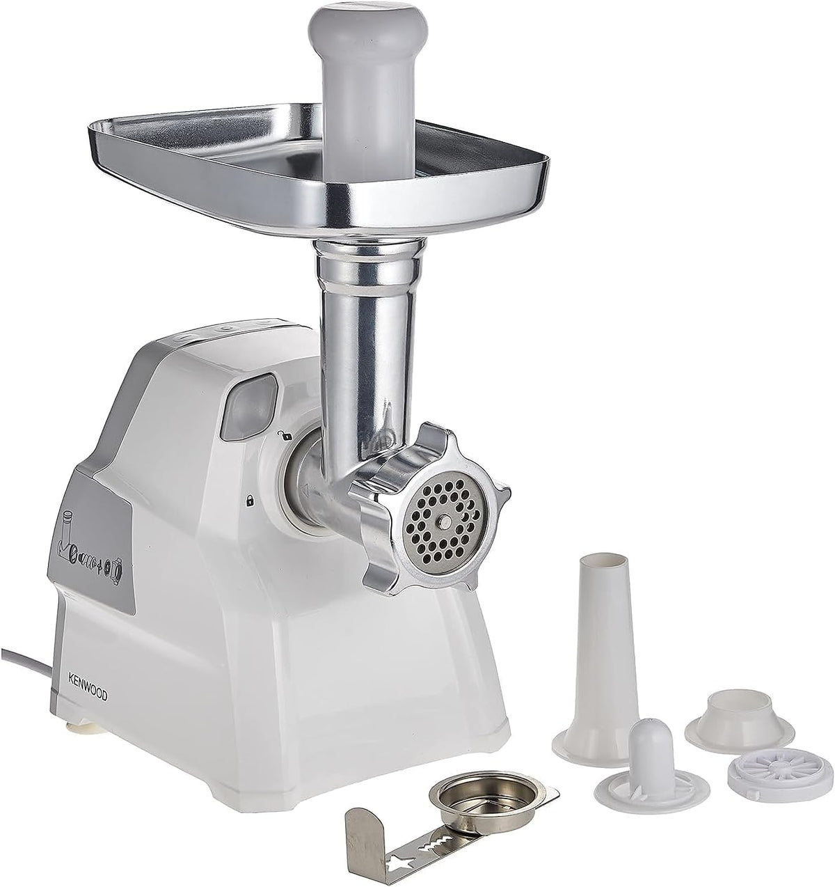 KENWOOD Meat Grinder 2100W Meat Mincer with Kibbeh Maker, Sausage Maker, Biscuit Attachment, Feed Tube Pusher, 3 Stainless Steel Screens for — product view