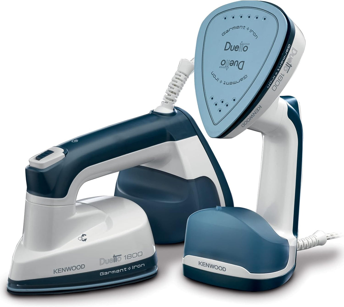 KENWOOD 2-in-1 Garment Steamer + Steam Iron 1000W with Rotary Plate, Ceramic Soleplate, LED Light GSP40.000WB White/Blue — product view