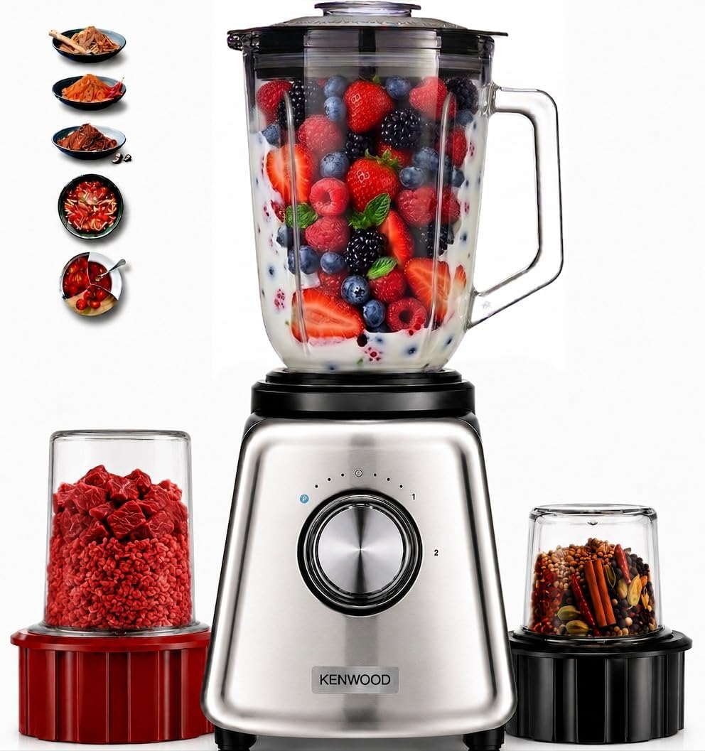 KENWOOD Glass Blender 800W Smoothie Blender/Smoothie Maker 1.5L with Glass Grinder Mill, Meat Grinder/Chopper Mill, Ice Crush Function BLP44 — product view