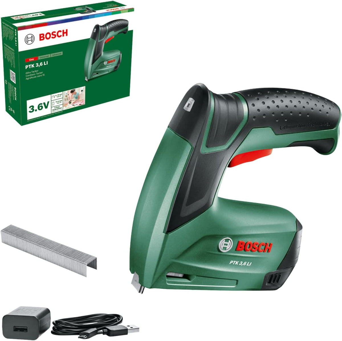 Bosch PTK 3.6 LI Cordless Tacker with Charger and 1000 Staples — product view
