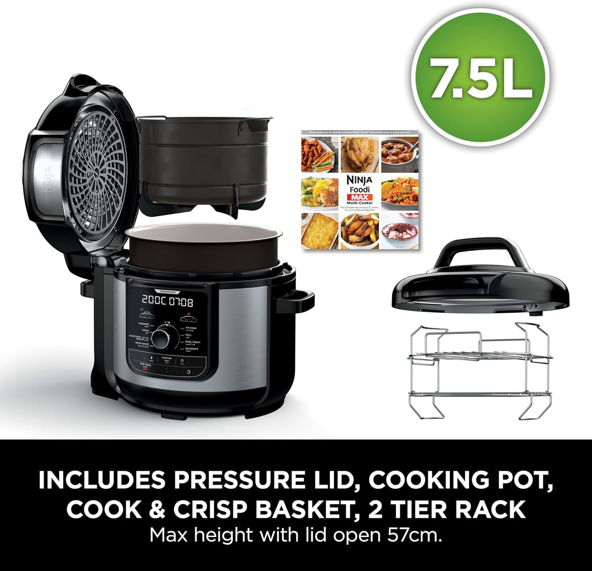 Ninja Foodi Ultimate 9-In-1 Multi Cooker With Crisping, Keep Warm Setting, One Pot Meals, 1760 Watts, 7.5 Litre Capacity, Recipie Guide, Bla — detail image 2