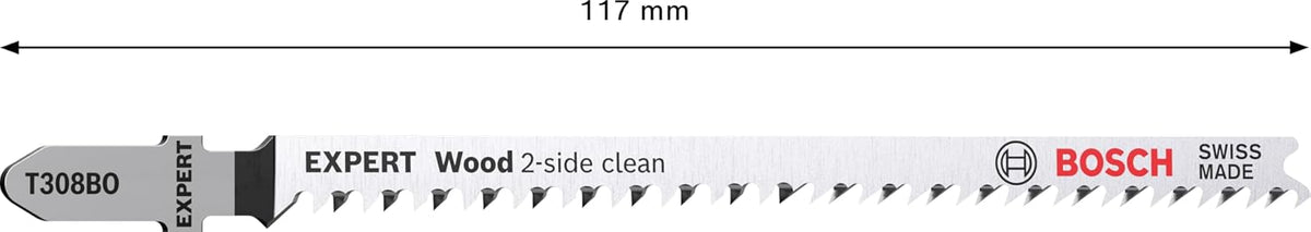 Bosch Professional Expert 'Wood 2-Side Clean' T 308 BO Jigsaw Blades (for Plywood, Solid Wood Furniture Board, Length 117 mm, Accessories Ji — detail image 4