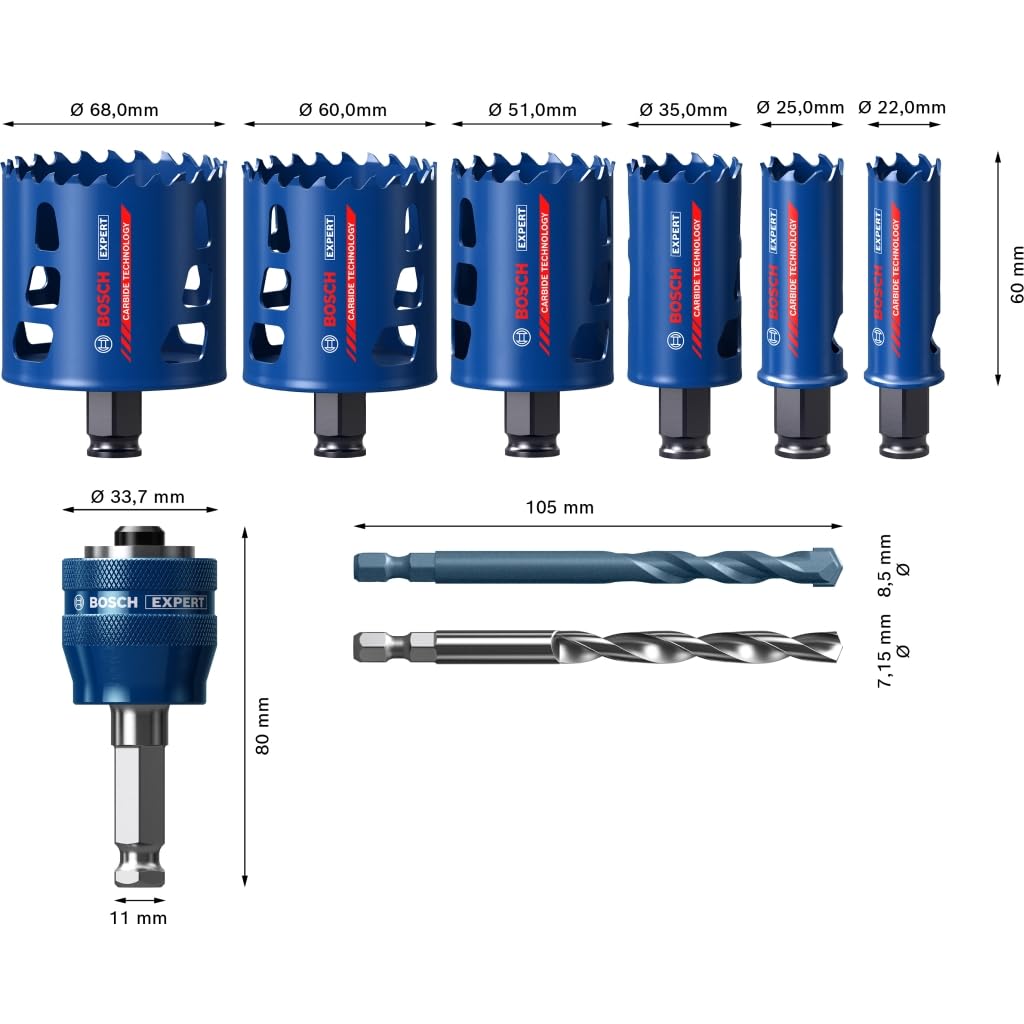 Bosch Professional 9X Expert Tough Material Hole Saw Set (Ø 22-68 mm, Accessories Rotary Impact Drill) — detail image 3