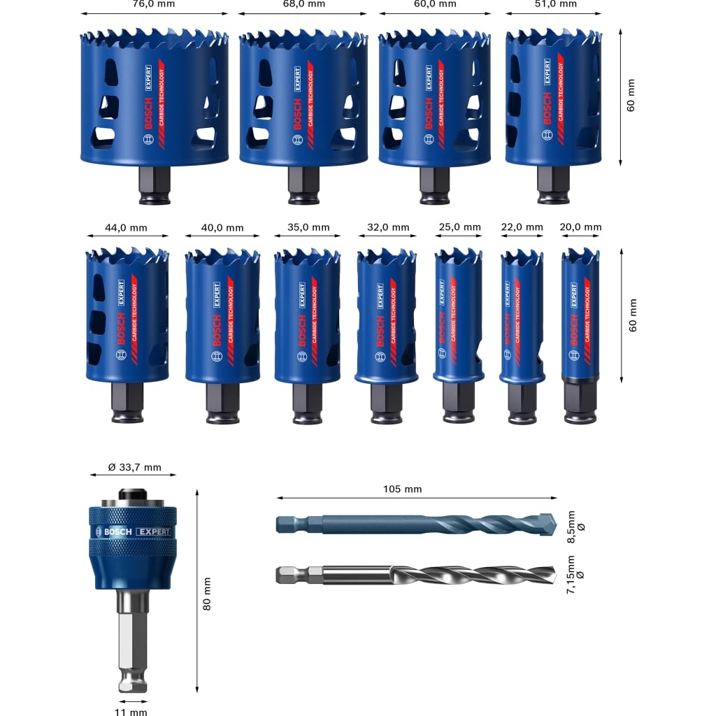 Bosch Professional 14-Piece Expert Tough Material Hole Saw Set for Wood with Metal Diameter 20-76 mm Drill Accessories — detail image 4