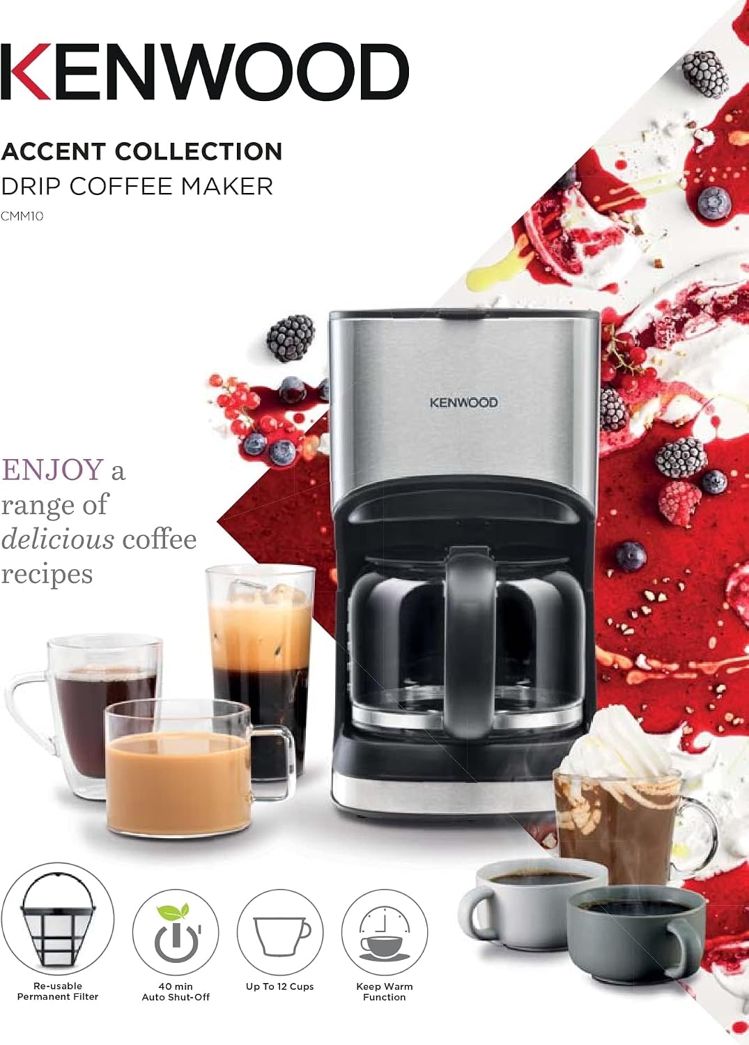 Kenwood Coffee Machine Up To 12 Cup Coffee Maker For Drip Coffee And Americano 900W 40 Min Auto Shut Off, REUSable Filter, Anti Drip Feature — detail image 2