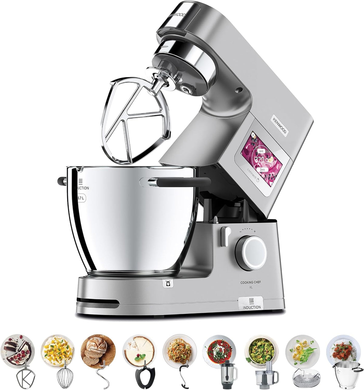 KENWOOD Stand Mixer Metal Body Kitchen Machine COOKING CHEF XL with Induction/Cooking Function, Built-in Weighing Scale, SS Bowl & Food Stea — product view