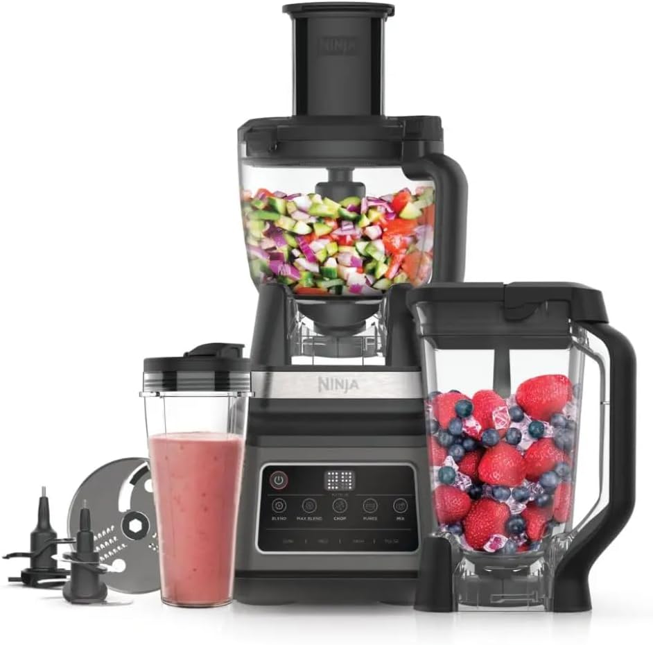 Ninja 3-IN-1 Food Processor, Blender, Auto-iQ Technology, 1200 Watts, Recipe Guide included, Black/Grey, BN801ME — product view