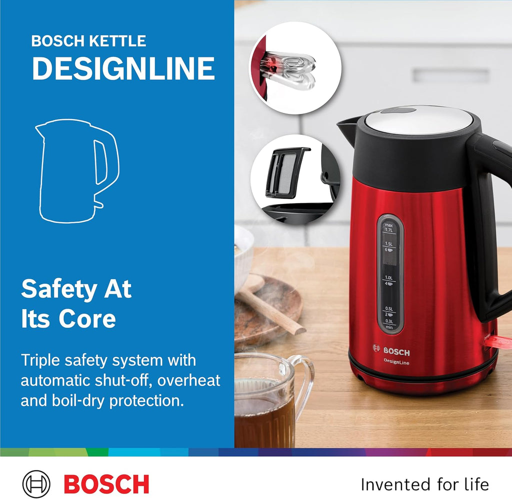 Bosch Electric Kettle, TWK4P434, 1.7L, Red, German Engineering — detail image 4
