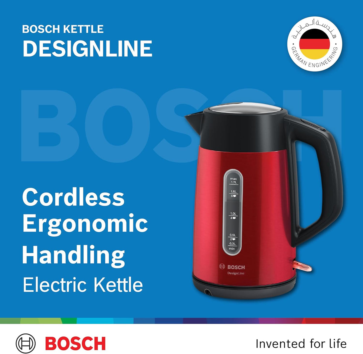 Bosch Electric Kettle, TWK4P434, 1.7L, Red, German Engineering — detail image 3