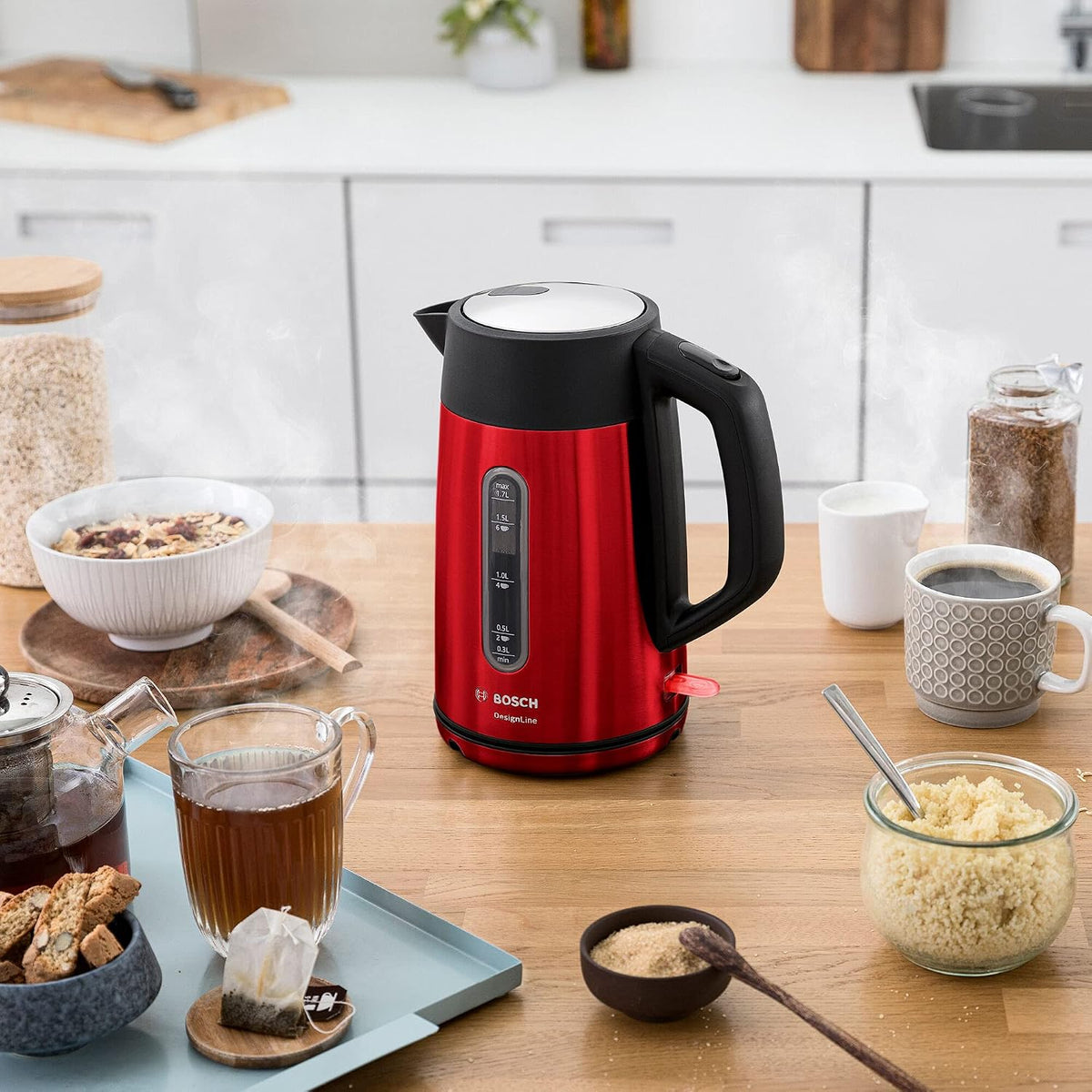 Bosch Electric Kettle, TWK4P434, 1.7L, Red, German Engineering — detail image 2