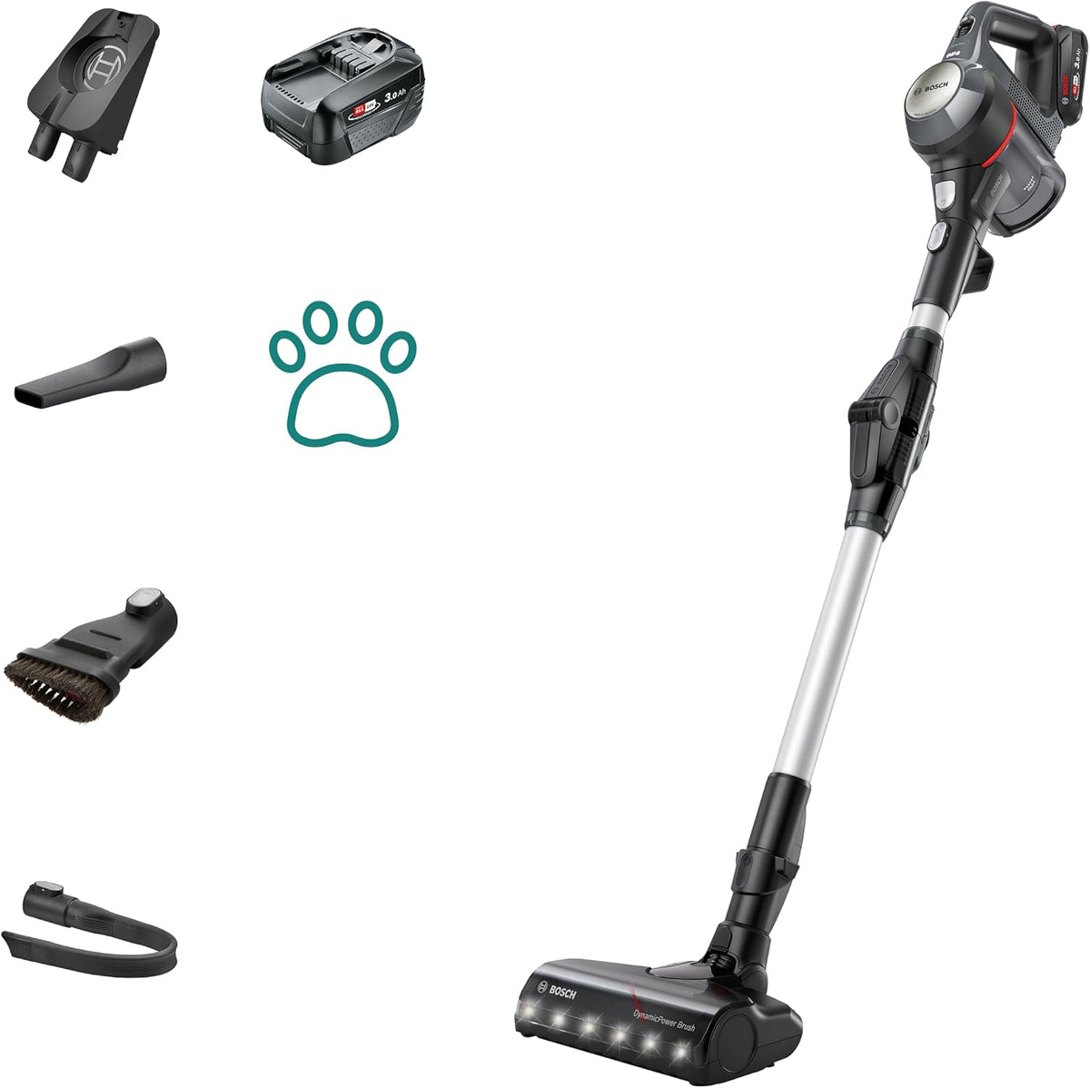 Bosch Cordless Stick Vacuum Cleaner, BCS711GB, 3.0 Ah Battery, Dark Granite, German Engineering — product view
