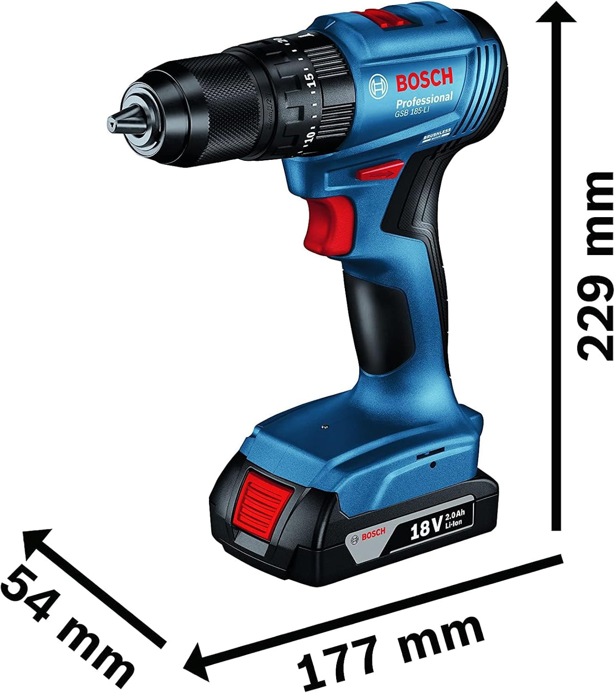 Bosch Professional Cordless impact drill driver combi GSB 185-LI with 2x2.0 Ah Battery, brushless motor | Model: 06019K31L0 — detail image 3