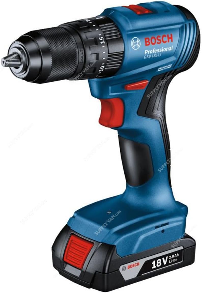 Bosch Professional Cordless impact drill driver combi GSB 185-LI with 2x2.0 Ah Battery, brushless motor | Model: 06019K31L0 — product view