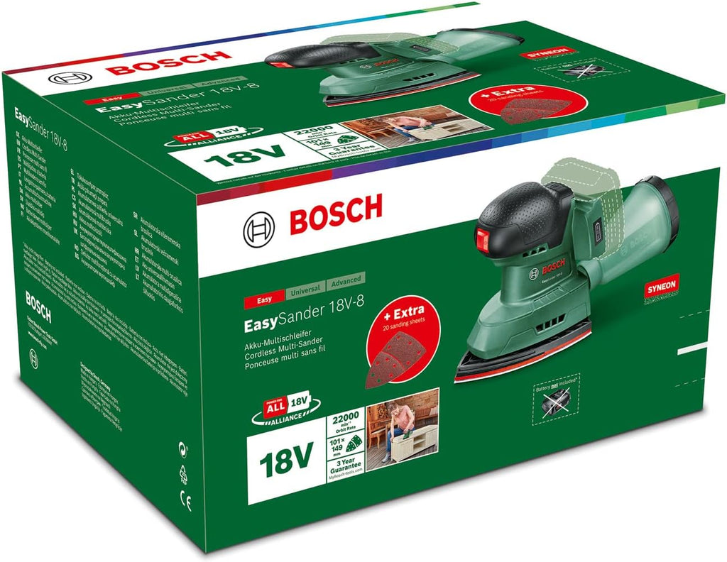 Bosch Cordless Multi-Sander EasySander 18V-8 (without battery; 18V system; for DIY wood; 3pcs sanding sheets; 20 pcs sanding paper; in cardb — detail image 8