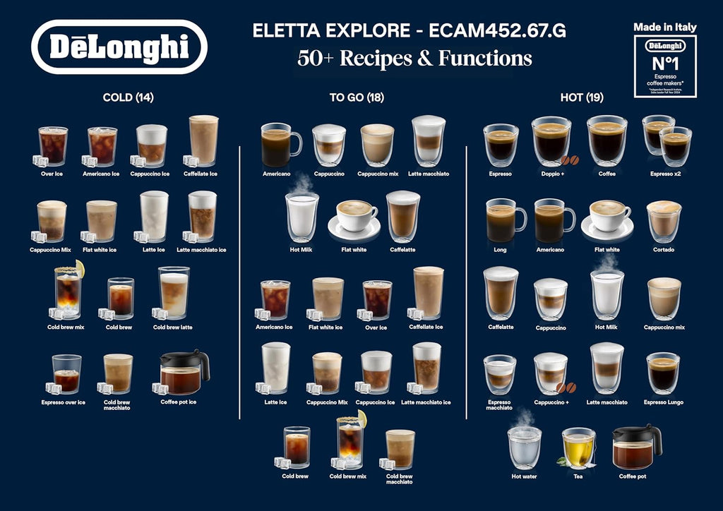 De'Longhi Cold Brew Coffee Machine ELETTA EXPLORE Fully Automatic Espresso Machine with 50+ Hot & Cold Beverages, Cold Extraction Technology — detail image 9