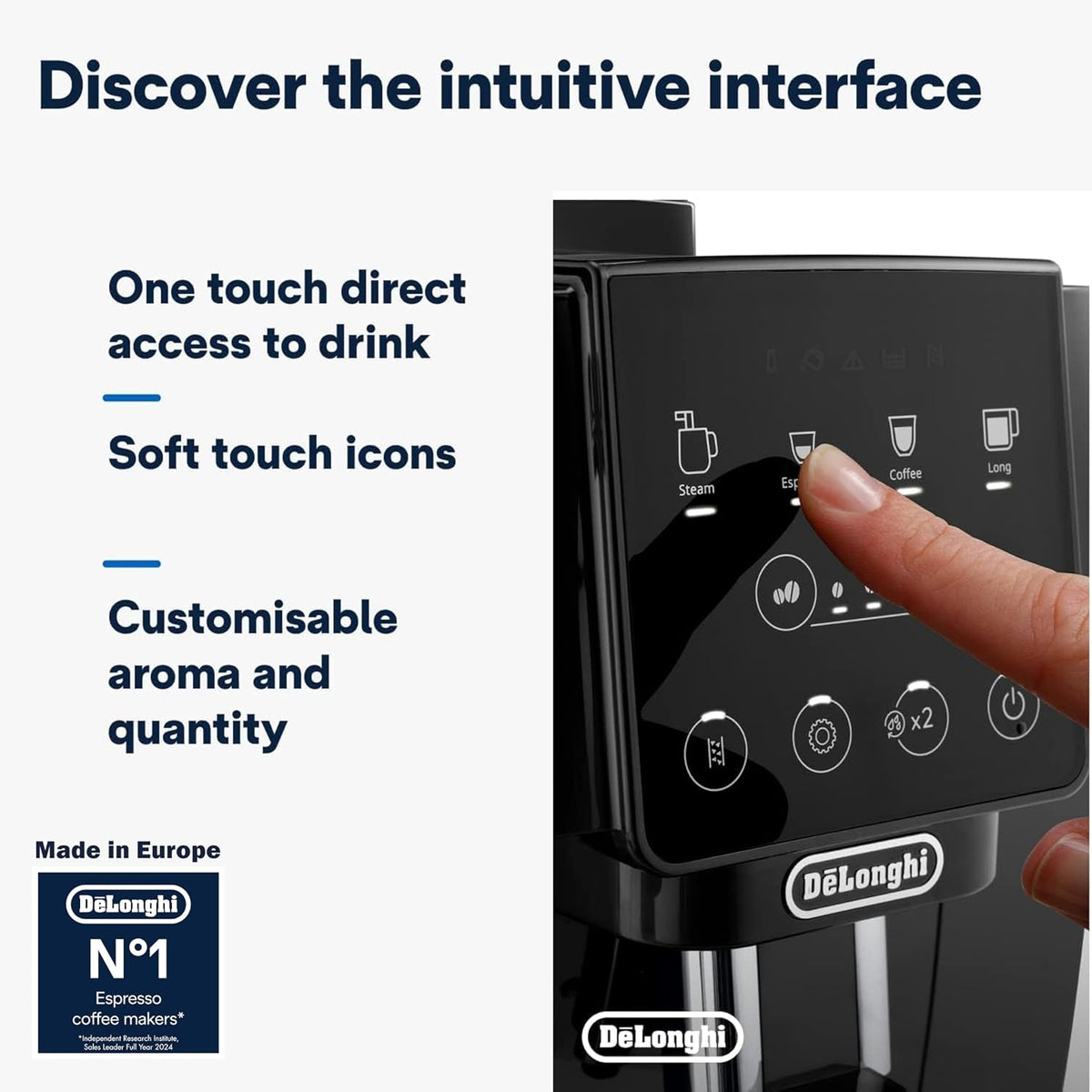 De'Longhi Coffee Machine MAGNIFICA START Fully Automatic Espresso Machine with Soft Touch Interface, Milk Frother, 13 Grinder Settings, Twin — detail image 3